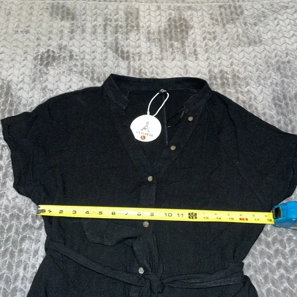 Anrabess Black Linen Blend Romper/Jumpsuit. Wide Leg w waist tie belt.  Large. - Picture 5 of 14